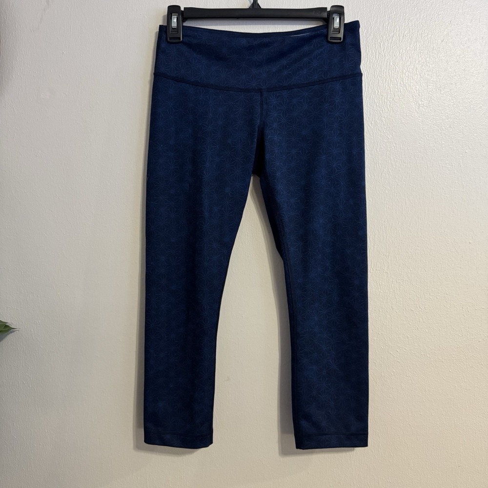 Lululemon Leggings Wunder Under Crop, Womens Size 6 Sashico Star Inkwell Blue